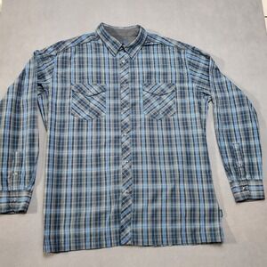 Kuhl Shirt Mens XL Blue Gray Plaid Eluxur Western Black Pearl Snap Outdoor Hike